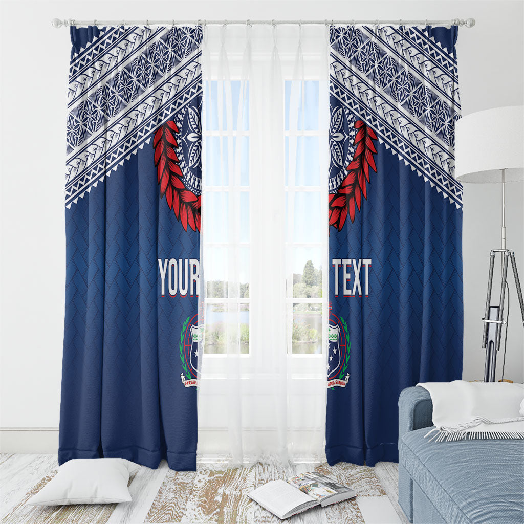 Manu Samoa Rugby Custom Navy Blue Window Curtain ʻIe Toga Pattern With Red Ula fala LT7 - Polynesian Pride