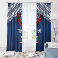 Manu Samoa Rugby Custom Navy Blue Window Curtain ʻIe Toga Pattern With Red Ula fala LT7 - Polynesian Pride