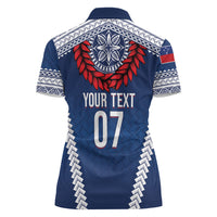 Manu Samoa Rugby Custom Navy Blue Women Polo Shirt ʻIe Toga Pattern With Red Ula fala LT7 - Polynesian Pride
