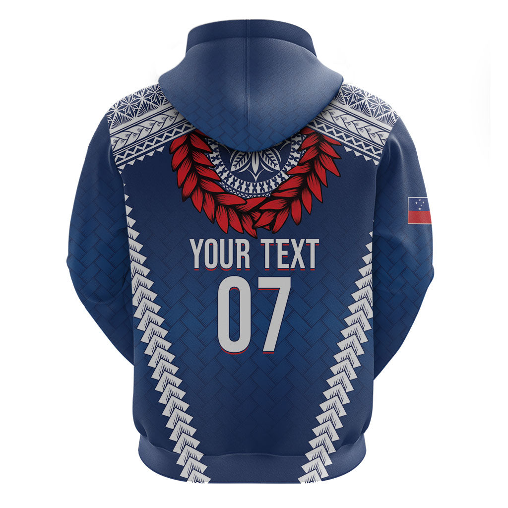 Manu Samoa Rugby Custom Navy Blue Zip Hoodie ʻIe Toga Pattern With Red Ula fala LT7 - Polynesian Pride