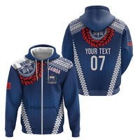 Manu Samoa Rugby Custom Navy Blue Zip Hoodie ʻIe Toga Pattern With Red Ula fala LT7 - Polynesian Pride