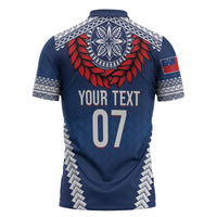 Manu Samoa Rugby Custom Navy Blue Zipper Polo Shirt ʻIe Toga Pattern With Red Ula fala LT7 - Polynesian Pride
