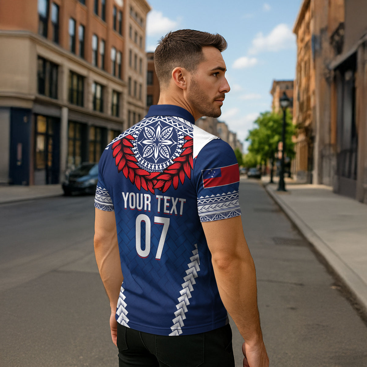 Manu Samoa Rugby Custom Navy Blue Zipper Polo Shirt ʻIe Toga Pattern With Red Ula fala LT7 - Polynesian Pride
