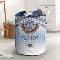 Manu Samoa Rugby Custom White Laundry Basket ʻIe Toga Pattern With Brown Ula fala LT7 White - Polynesian Pride