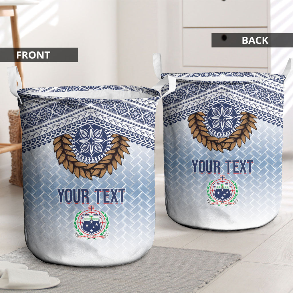 Manu Samoa Rugby Custom White Laundry Basket ʻIe Toga Pattern With Brown Ula fala LT7 - Polynesian Pride
