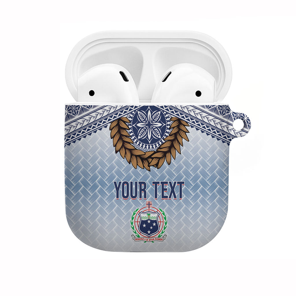 Manu Samoa Rugby Custom White AirPods Case ʻIe Toga Pattern With Brown Ula fala LT7 White - Polynesian Pride