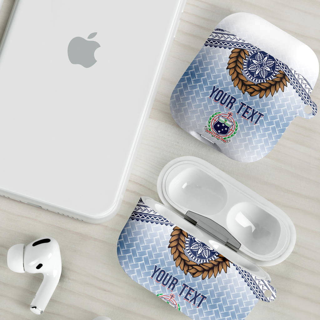 Manu Samoa Rugby Custom White AirPods Case ʻIe Toga Pattern With Brown Ula fala LT7 - Polynesian Pride