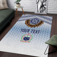 Manu Samoa Rugby Custom White Area Rug ʻIe Toga Pattern With Brown Ula fala LT7 White - Polynesian Pride