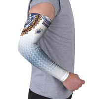 Manu Samoa Rugby Custom White Arm Sleeves ʻIe Toga Pattern With Brown Ula fala LT7 - Polynesian Pride