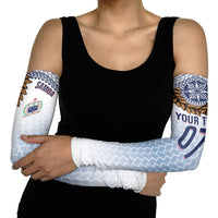 Manu Samoa Rugby Custom White Arm Sleeves ʻIe Toga Pattern With Brown Ula fala LT7 - Polynesian Pride