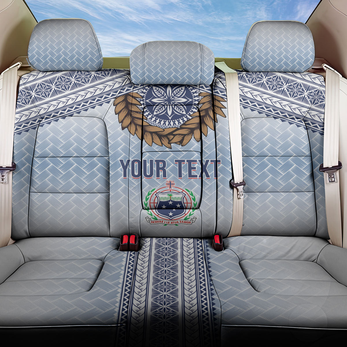 Manu Samoa Rugby Custom White Back Car Seat Cover ʻIe Toga Pattern With Brown Ula fala LT7 One Size White - Polynesian Pride