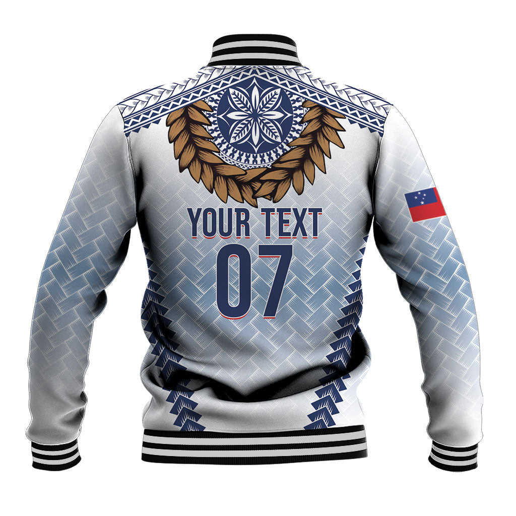 Manu Samoa Rugby Custom White Baseball Jacket ʻIe Toga Pattern With Brown Ula fala LT7 - Polynesian Pride