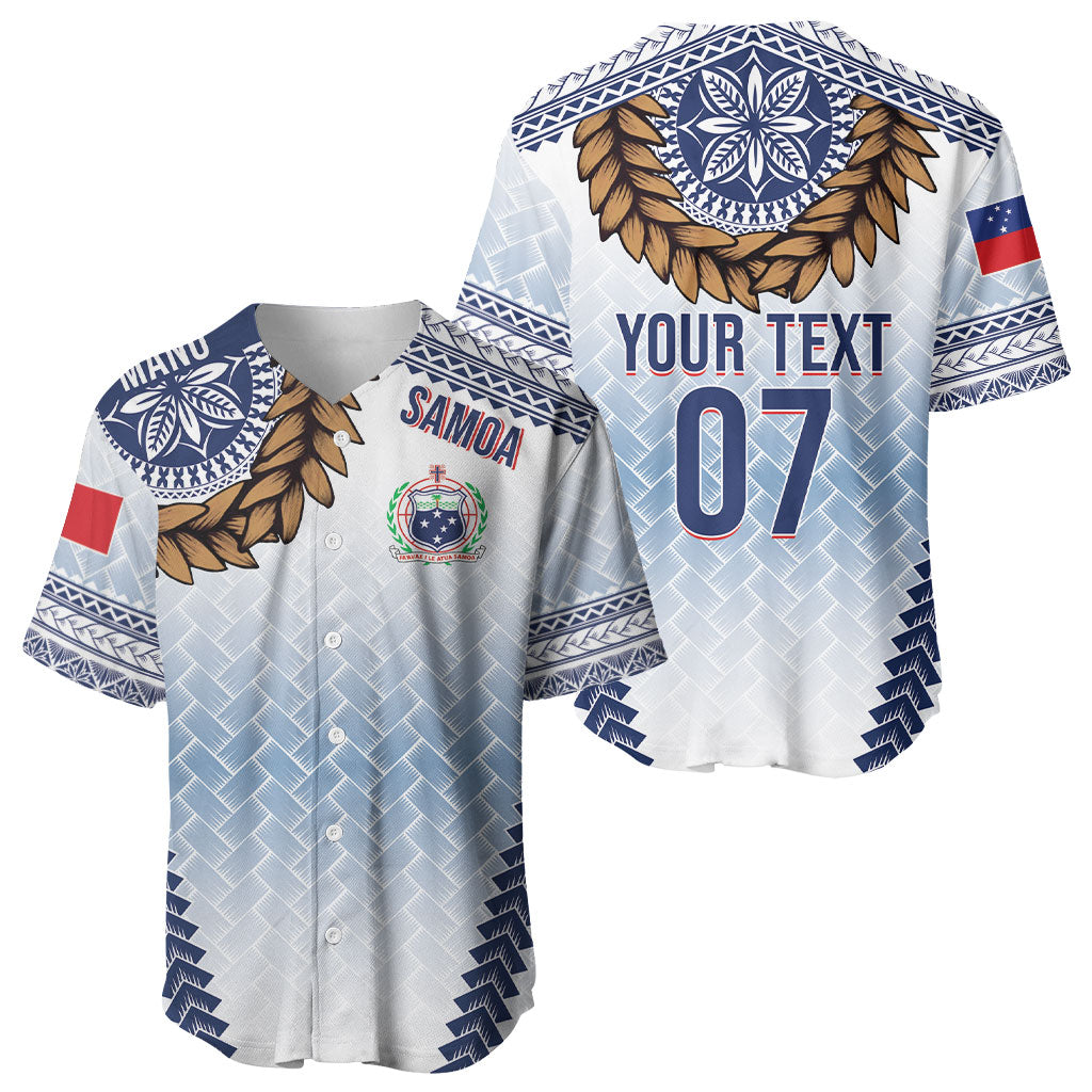 Manu Samoa Rugby Custom White Baseball Jersey ʻIe Toga Pattern With Brown Ula fala LT7 - Polynesian Pride
