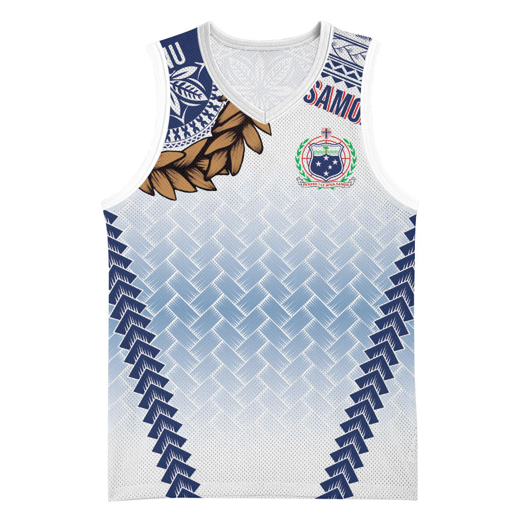 Manu Samoa Rugby Custom White Basketball Jersey ʻIe Toga Pattern With Brown Ula fala LT7 Unisex White - Polynesian Pride