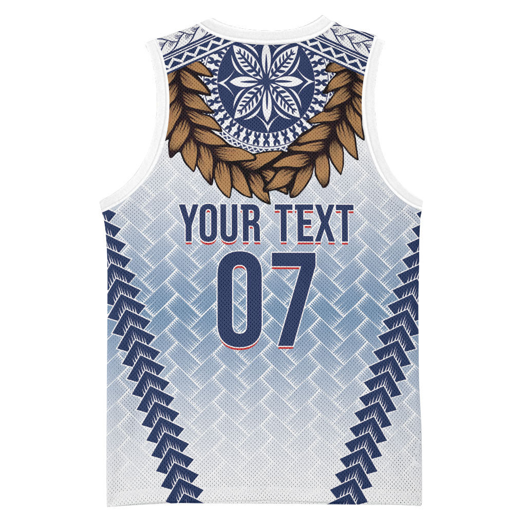 Manu Samoa Rugby Custom White Basketball Jersey ʻIe Toga Pattern With Brown Ula fala LT7 - Polynesian Pride