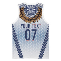 Manu Samoa Rugby Custom White Basketball Jersey ʻIe Toga Pattern With Brown Ula fala LT7 - Polynesian Pride