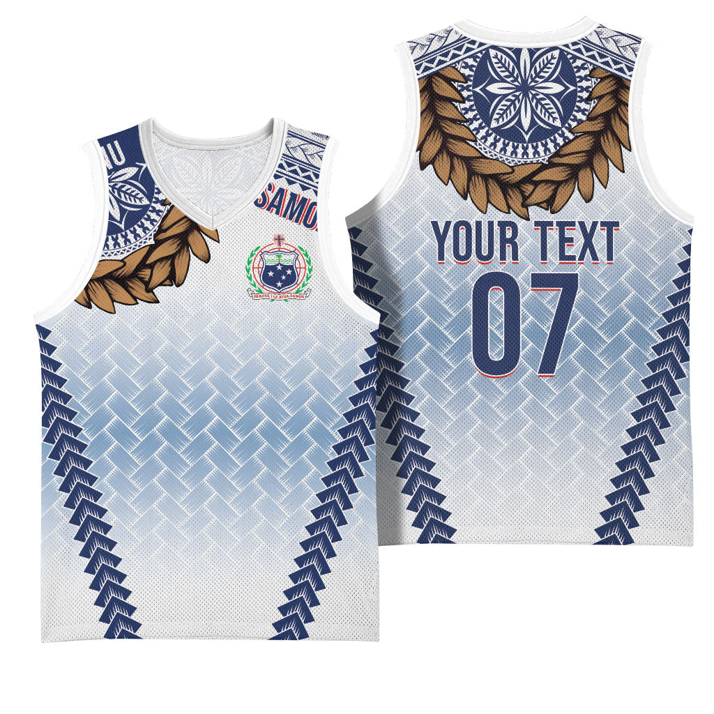 Manu Samoa Rugby Custom White Basketball Jersey ʻIe Toga Pattern With Brown Ula fala LT7 - Polynesian Pride