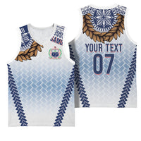 Manu Samoa Rugby Custom White Basketball Jersey ʻIe Toga Pattern With Brown Ula fala LT7 - Polynesian Pride