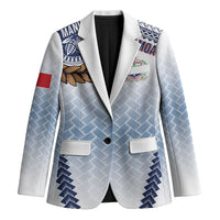 Manu Samoa Rugby Custom White Blazer ʻIe Toga Pattern With Brown Ula fala LT7 Unisex White - Polynesian Pride