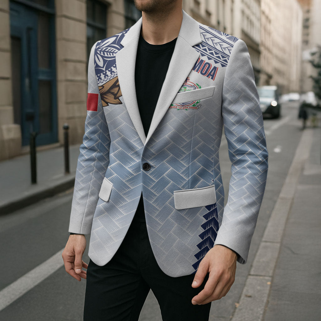 Manu Samoa Rugby Custom White Blazer ʻIe Toga Pattern With Brown Ula fala LT7 - Polynesian Pride