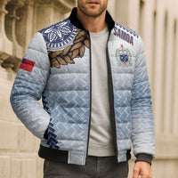 Manu Samoa Rugby Custom White Bomber Puffer Jacket ʻIe Toga Pattern With Brown Ula fala LT7 - Polynesian Pride