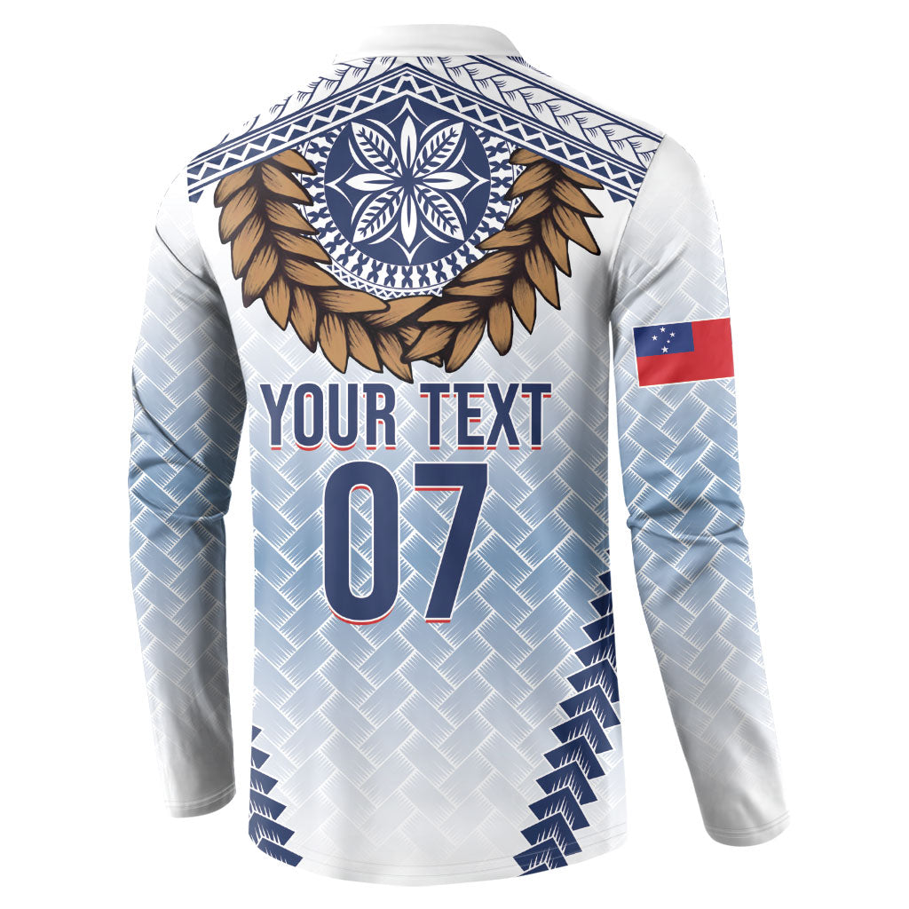 Manu Samoa Rugby Custom White Button Sweatshirt ʻIe Toga Pattern With Brown Ula fala LT7 - Polynesian Pride