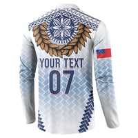 Manu Samoa Rugby Custom White Button Sweatshirt ʻIe Toga Pattern With Brown Ula fala LT7 - Polynesian Pride