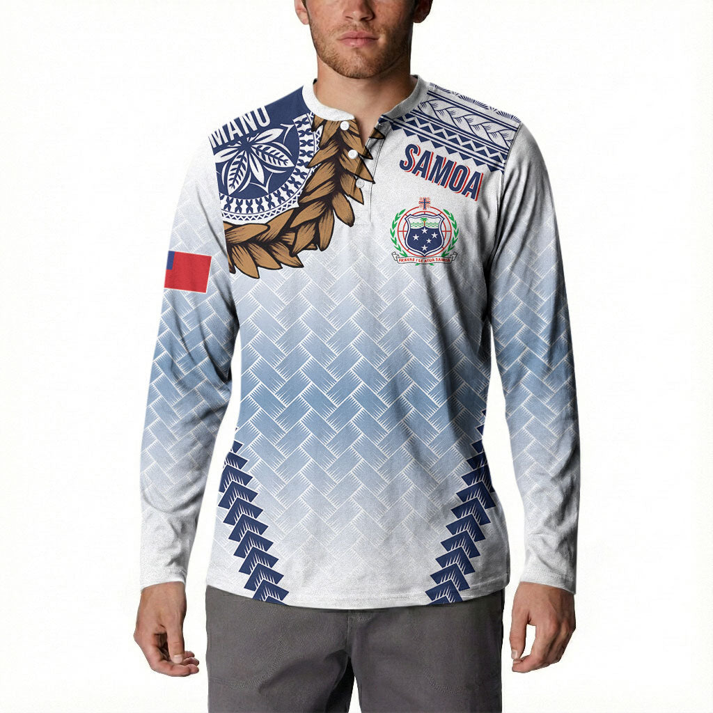 Manu Samoa Rugby Custom White Button Sweatshirt ʻIe Toga Pattern With Brown Ula fala LT7 - Polynesian Pride