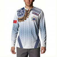 Manu Samoa Rugby Custom White Button Sweatshirt ʻIe Toga Pattern With Brown Ula fala LT7 - Polynesian Pride