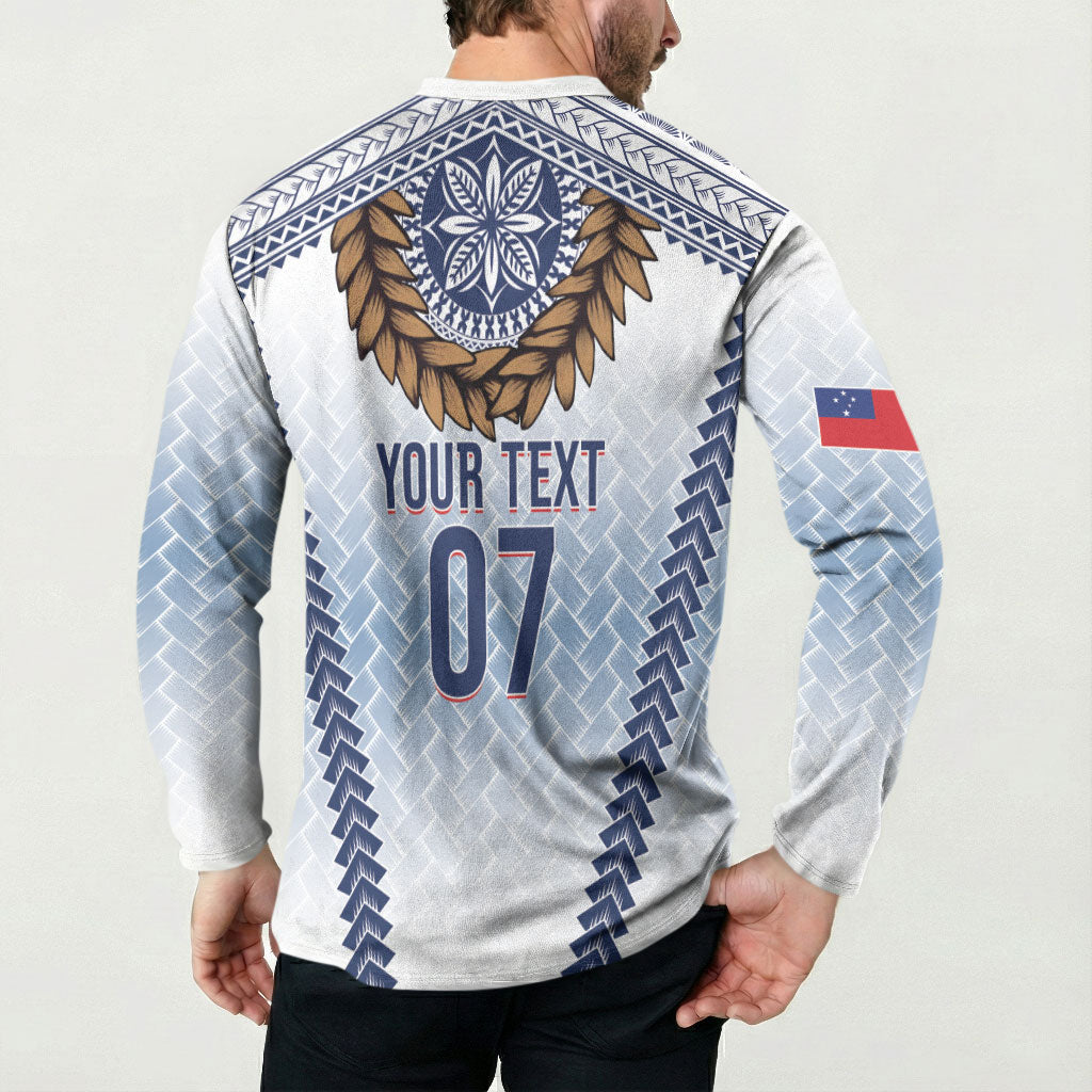 Manu Samoa Rugby Custom White Button Sweatshirt ʻIe Toga Pattern With Brown Ula fala LT7 - Polynesian Pride
