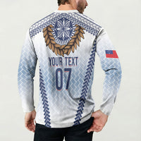 Manu Samoa Rugby Custom White Button Sweatshirt ʻIe Toga Pattern With Brown Ula fala LT7 - Polynesian Pride