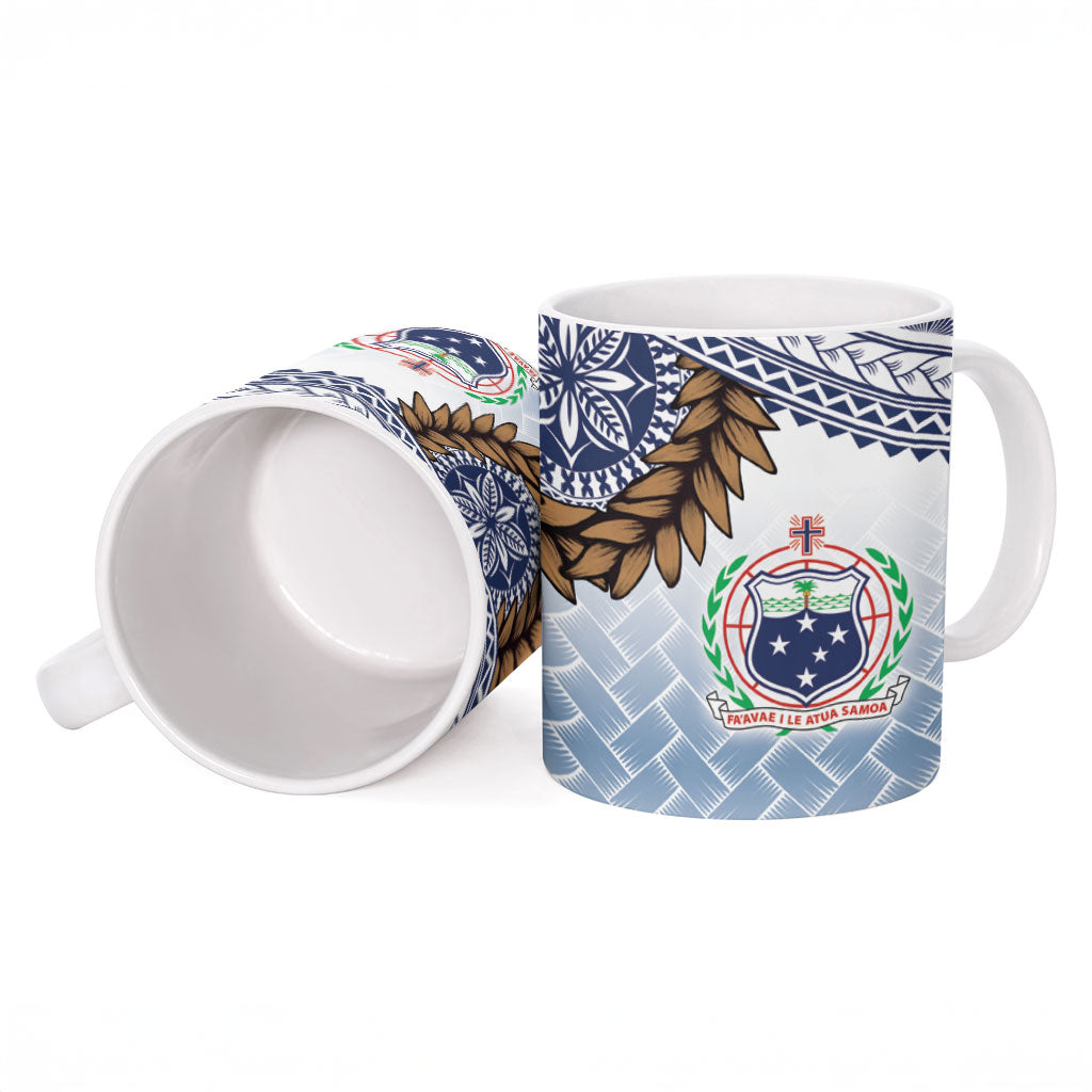 Manu Samoa Rugby Custom White Ceramic Mug ʻIe Toga Pattern With Brown Ula fala LT7 - Polynesian Pride