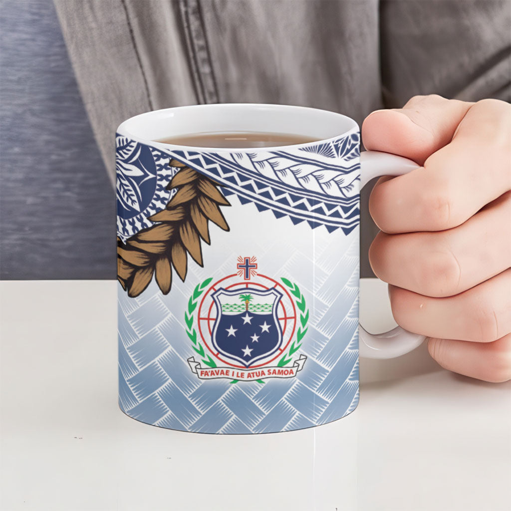 Manu Samoa Rugby Custom White Ceramic Mug ʻIe Toga Pattern With Brown Ula fala LT7 - Polynesian Pride