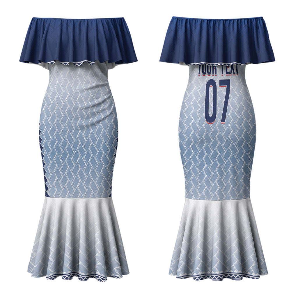 Manu Samoa Rugby Custom White Couples Matching Mermaid Dress and Long Sleeve Button Shirt ʻIe Toga Pattern With Brown Ula fala LT7 - Polynesian Pride