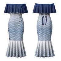 Manu Samoa Rugby Custom White Couples Matching Mermaid Dress and Long Sleeve Button Shirt ʻIe Toga Pattern With Brown Ula fala LT7 - Polynesian Pride