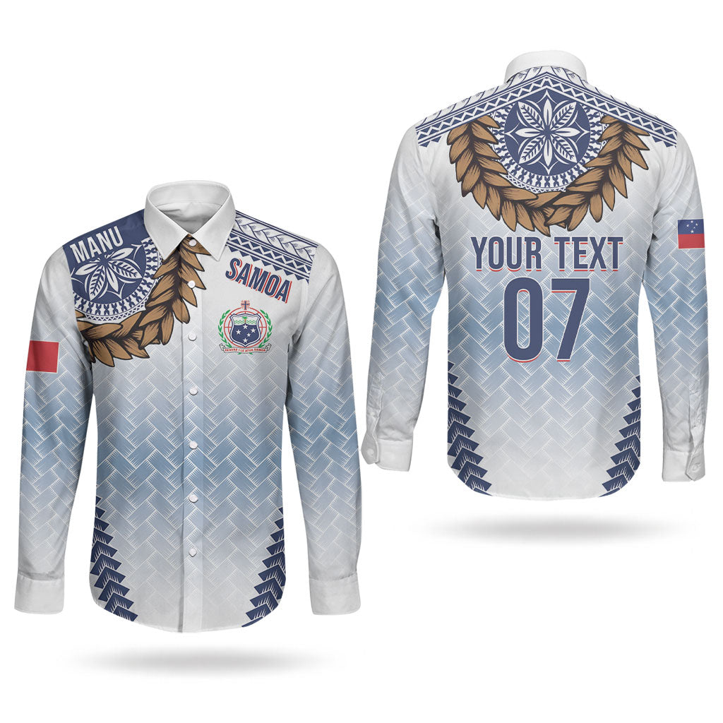 Manu Samoa Rugby Custom White Couples Matching Off Shoulder Maxi Dress and Long Sleeve Button Shirt ʻIe Toga Pattern With Brown Ula fala LT7 - Polynesian Pride