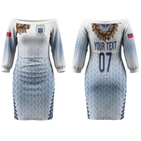 Manu Samoa Rugby Custom White Couples Matching Off The Shoulder Long Sleeve Dress and Hawaiian Shirt ʻIe Toga Pattern With Brown Ula fala LT7 - Polynesian Pride