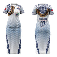 Manu Samoa Rugby Custom White Couples Matching Short Sleeve Bodycon Dress and Long Sleeve Button Shirt ʻIe Toga Pattern With Brown Ula fala LT7 - Polynesian Pride
