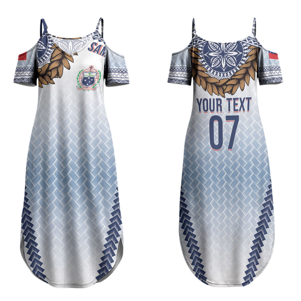 Manu Samoa Rugby Custom White Couples Matching Summer Maxi Dress and Long Sleeve Button Shirt ʻIe Toga Pattern With Brown Ula fala LT7 - Polynesian Pride