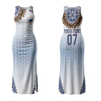 Manu Samoa Rugby Custom White Couples Matching Tank Maxi Dress and Long Sleeve Button Shirt ʻIe Toga Pattern With Brown Ula fala LT7 - Polynesian Pride