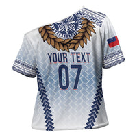 Manu Samoa Rugby Custom White Cross Shoulder Shirt ʻIe Toga Pattern With Brown Ula fala LT7 - Polynesian Pride