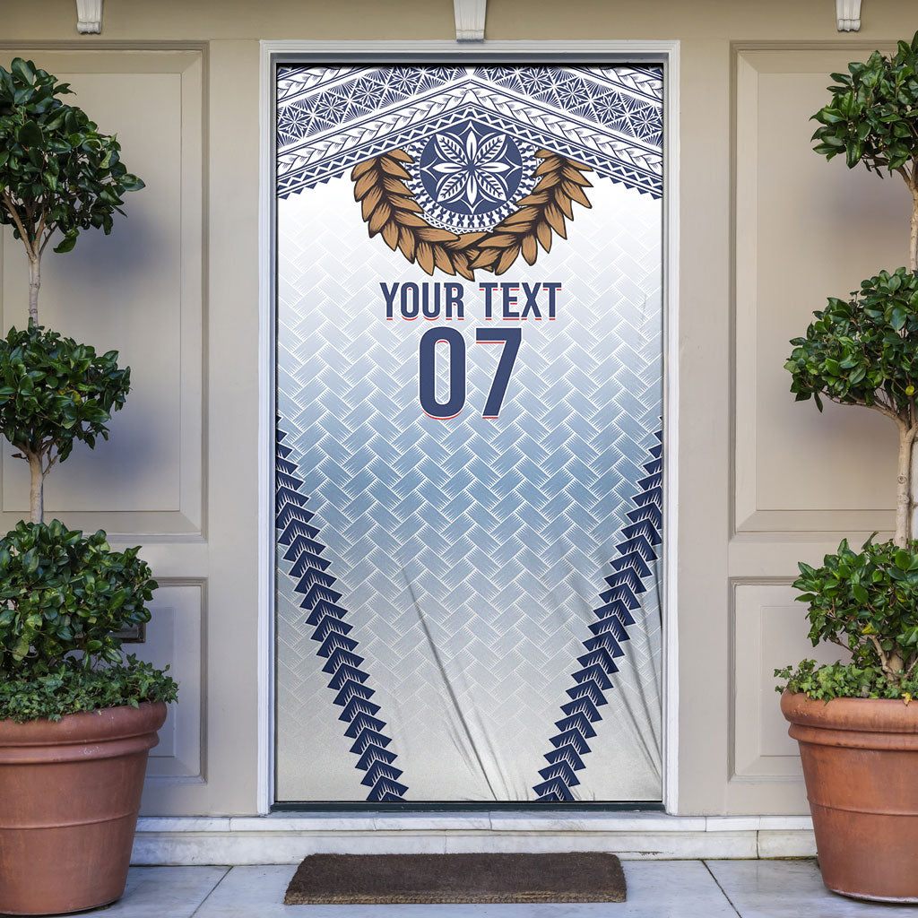 Manu Samoa Rugby Custom White Door Cover ʻIe Toga Pattern With Brown Ula fala LT7 White - Polynesian Pride