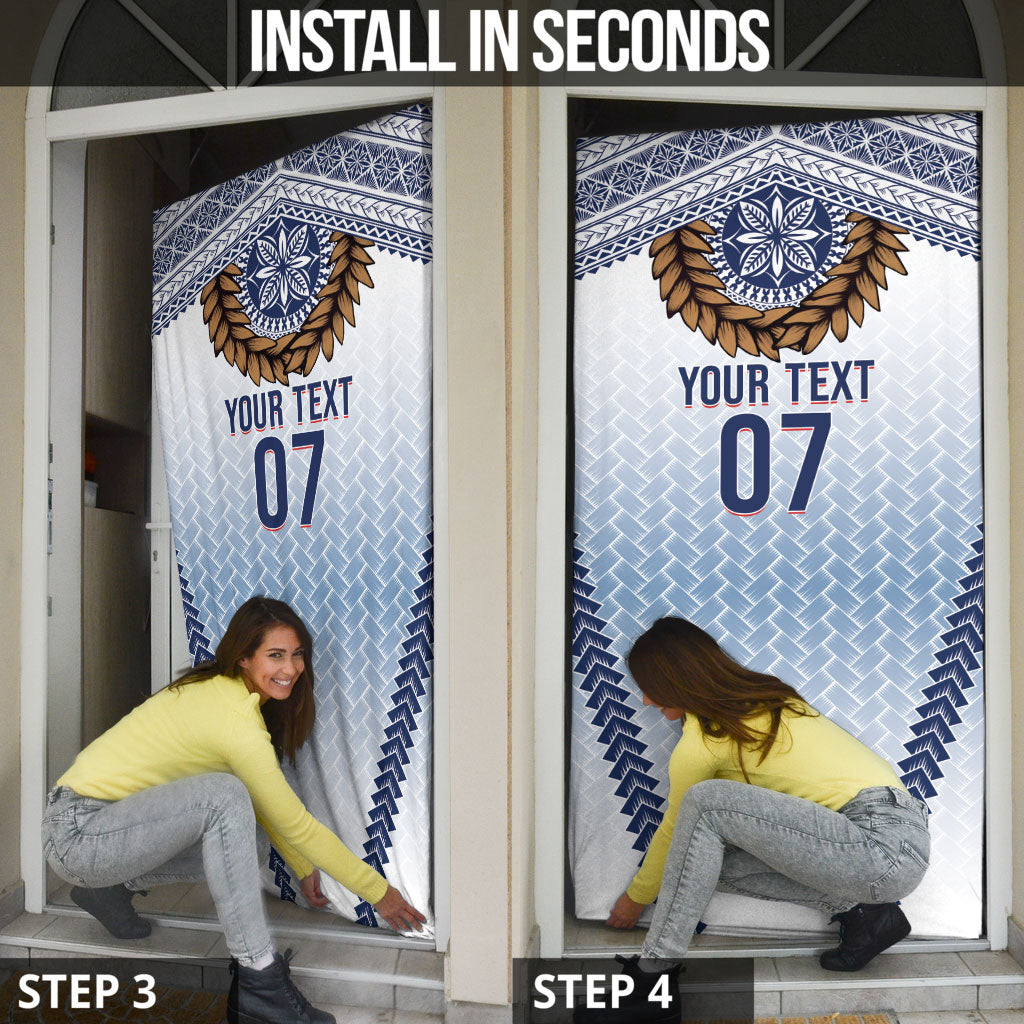 Manu Samoa Rugby Custom White Door Cover ʻIe Toga Pattern With Brown Ula fala LT7 - Polynesian Pride