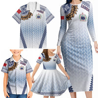 Manu Samoa Rugby Custom White Family Matching Long Sleeve Bodycon Dress and Hawaiian Shirt ʻIe Toga Pattern With Brown Ula fala LT7 - Polynesian Pride