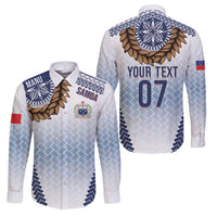 Manu Samoa Rugby Custom White Family Matching Off The Shoulder Long Sleeve Dress and Hawaiian Shirt ʻIe Toga Pattern With Brown Ula fala LT7 Dad's Shirt - Long Sleeve White - Polynesian Pride