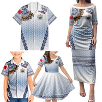 Manu Samoa Rugby Custom White Family Matching Puletasi and Hawaiian Shirt ʻIe Toga Pattern With Brown Ula fala LT7 - Polynesian Pride