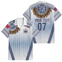 Manu Samoa Rugby Custom White Family Matching Puletasi and Hawaiian Shirt ʻIe Toga Pattern With Brown Ula fala LT7 Dad's Shirt - Short Sleeve White - Polynesian Pride