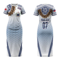 Manu Samoa Rugby Custom White Family Matching Short Sleeve Bodycon Dress and Hawaiian Shirt ʻIe Toga Pattern With Brown Ula fala LT7 Mom's Dress White - Polynesian Pride
