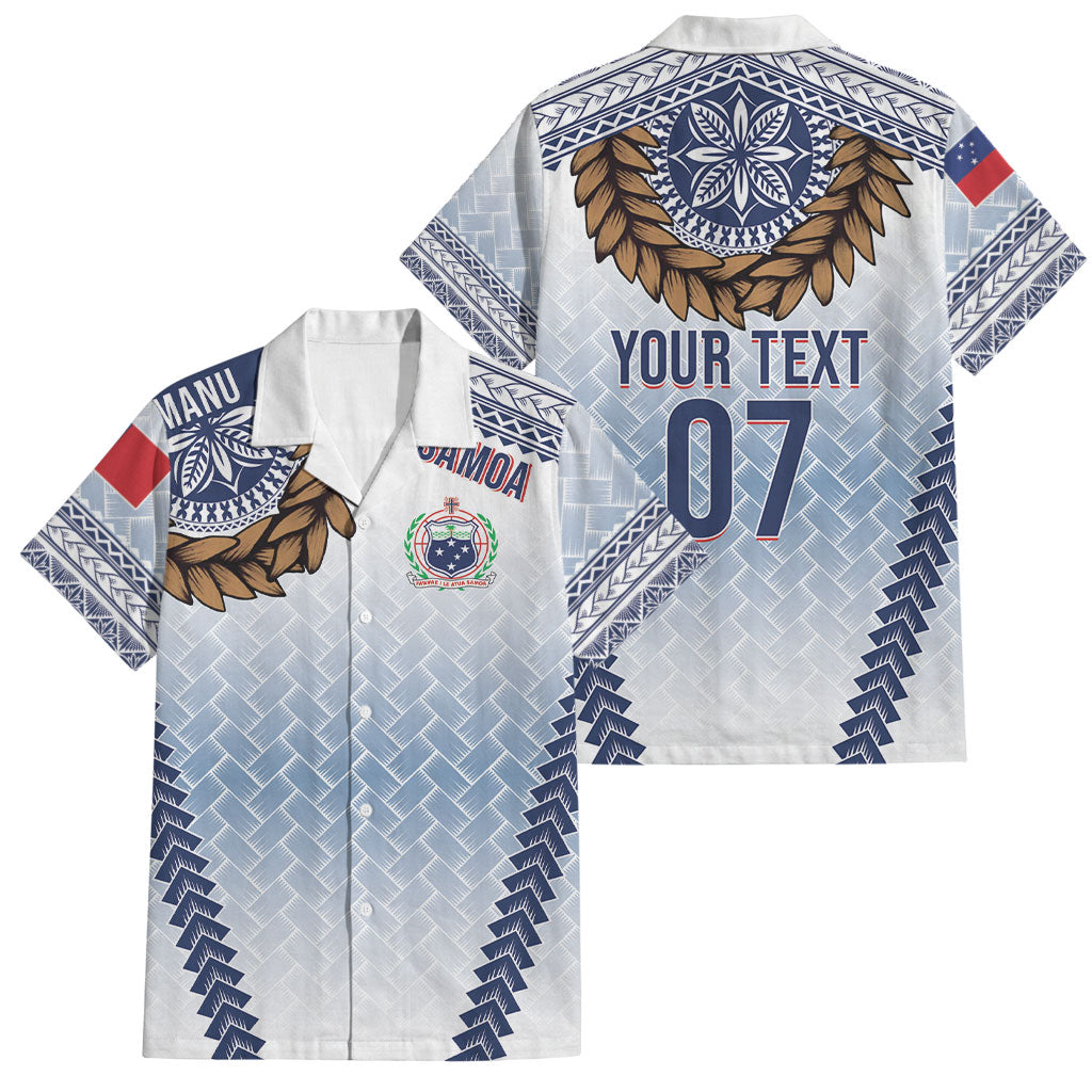 Manu Samoa Rugby Custom White Family Matching Short Sleeve Bodycon Dress and Hawaiian Shirt ʻIe Toga Pattern With Brown Ula fala LT7 Dad's Shirt - Short Sleeve White - Polynesian Pride