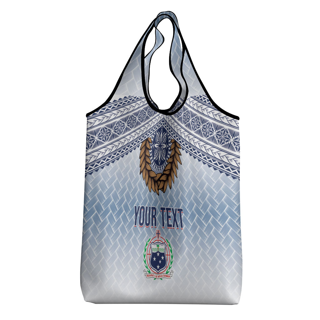Manu Samoa Rugby Custom White Grocery Bag ʻIe Toga Pattern With Brown Ula fala LT7 - Polynesian Pride
